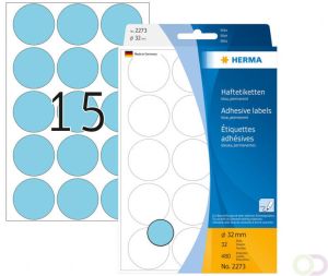 Herma Multipurpose etiketten Ã 32 mm rond blauw permanent hechtend om met de hand